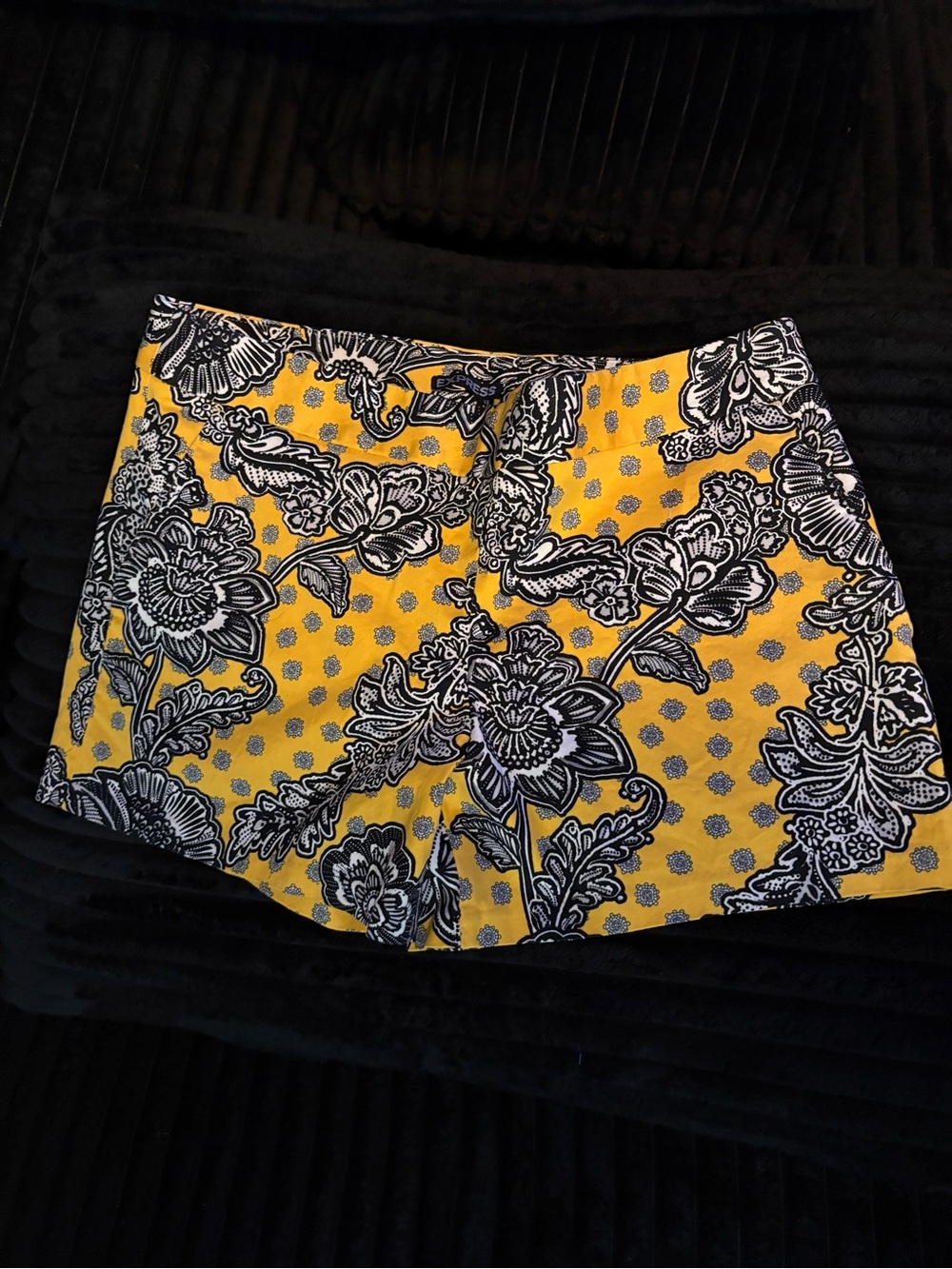Express Yellow Floral Print Skort with Black & White Motif